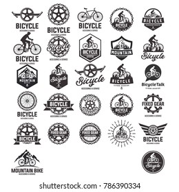 Labels set for biking club. Illustrations of freeride bicycles. Bike logo and emblem, sport extreme activity vector