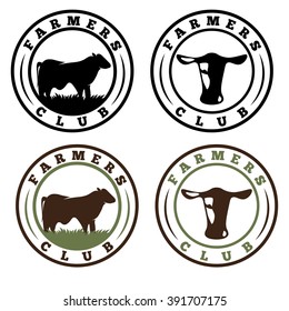 labels set of farmers club with cows