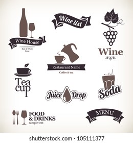 Labels set: food and drinks, restaurant and cafe