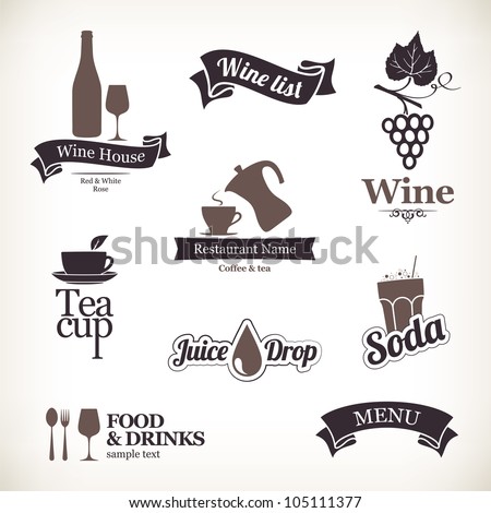 Labels set: food and drinks, restaurant and cafe
