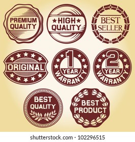 labels set - high quality, best seller, original, one and two year warranty badge