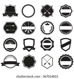 Labels set. Label and badge templates. Collection of retro style banners, shields, emblems, typography, frame, borders, ribbons and stamps. Vector design elements.