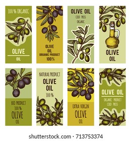 Labels set for olive oil bottles. Vector design template for premium products olive oil, organic and natural illustration