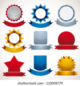 Labels set with stars and ribbons, vector.