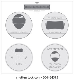 Labels set of virtual reality. Logotypes of virtual reality headset and mask kit.