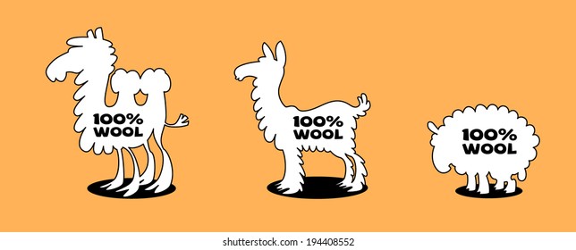 labels with sheep, camel and alpaca