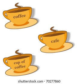 Labels show cup of hot coffee