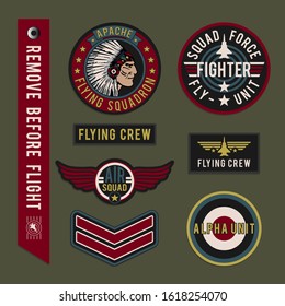 Labels of squadron airforce typography, tee shirt graphics, vectors