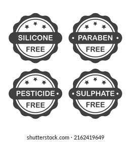 Labels, stickers with inscription: Silicone free, Paraben free, Pesticide free, Sulphate free.