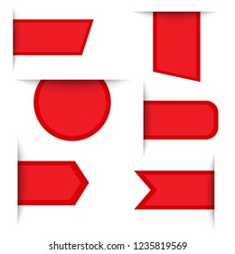 Labels and stickers on white background. Red badge element. Promotion label. Store and market special sale sign.
