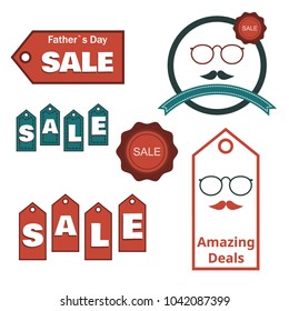 Labels and Stickers Set for Fathers Day Sale. Contains words `Sale`, `Amazing deals`,`Father`s Day`.