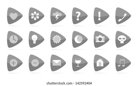 Labels with symbols, 18 grey triangles on white