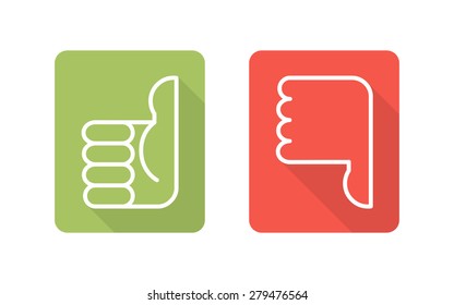 Labels with symbols thumbs up, thumbs down, two vector icons