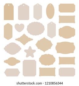 Labels Tags Big Set, Vintage Stickers Many Shapes, For Card Making, Scrapbook, Price, Christmas Gift, Old Paper Frames Beige Craft Card Stock, Holiday Collection Cutout Templates, Vector Illustration.