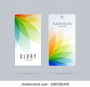 Labels, tags design for sale, clothes, alcohol, wine, bottle, food. Cardboard price with colourful flower shape