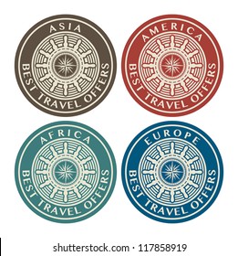 Labels with the text Best travel offers written inside, vector illustration