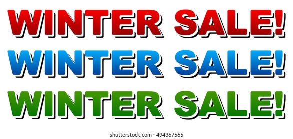 Labels, texts for promotion. Three color sales texts. "Winter sale"