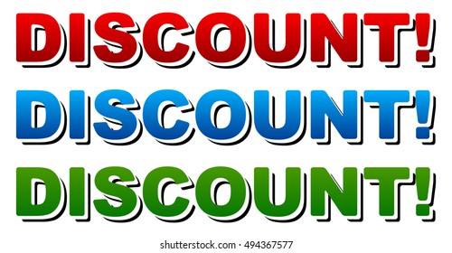 Labels, texts for promotion. Three color sales texts - Discount