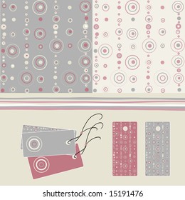  labels and two seamless patterns with circles and dots, soft colors, great for fashion industry