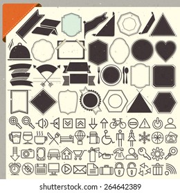 Labels types collection for all design. Retro Vintage style Icon collection. Universal icons illustration. Vector illustration. 