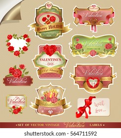 Labels for Valentines Day in elegant retro style.