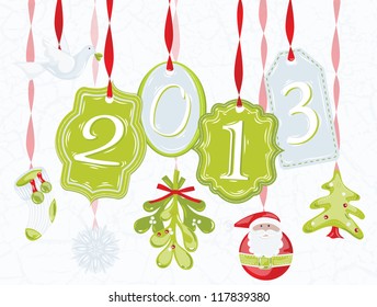 Labels of various forms of ribbons, dove with a branch, Christmas toy Santa Claus