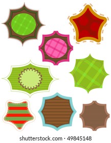 etiquetas, varias formas y colores