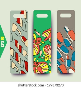 Labels vector with background.Strips background. Vector Design banners.Hand drawn illustration and place for your text.Tag can be used for clothing, cosmetics and foods.
