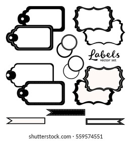 Labels vector set, black and white gift sticker tags vintage