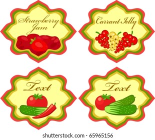 labels with vegetables and berries