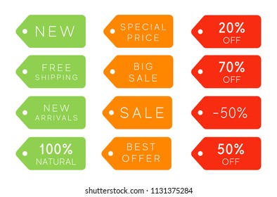 Labels for web design for online store. Labels for web design online store. Vector icons for a site in autumn colors. Set of icons: new, sale, new arrivals, big sale, best offer, free shipping