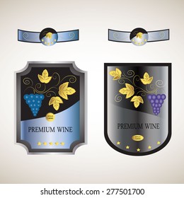 Labels for wine with gold vignette elements, vector design