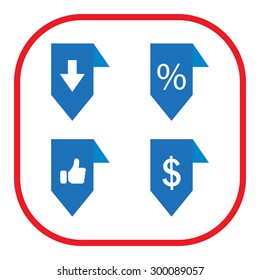 labels/ribbons (percent, like, arrow down and dollar sign) set. Vector design for website
