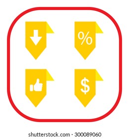 labels/ribbons (percent, like, arrow down and dollar sign) set. Vector design for website