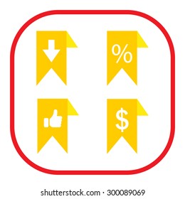 labels/ribbons (percent, like, arrow down and dollar sign) set. Vector design for website