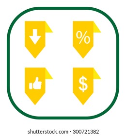 labels/ribbons (percent, like, arrow down and dollar sign) set. Vector design for website