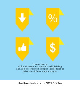 labels/ribbons (percent, like, arrow down and dollar sign) set. Vector design for website