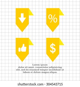 labels/ribbons (percent, like, arrow down and dollar sign) set. Vector design for website