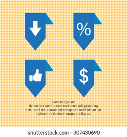 labels/ribbons (percent, like, arrow down and dollar sign) set. Vector design for website