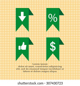 labels/ribbons (percent, like, arrow down and dollar sign) set. Vector design for website