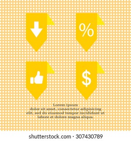 labels/ribbons (percent, like, arrow down and dollar sign) set. Vector design for website