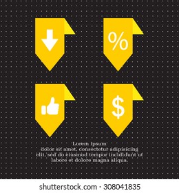 labels/ribbons (percent, like, arrow down and dollar sign) set. Vector design for website