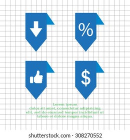 labels/ribbons (percent, like, arrow down and dollar sign) set. Vector design for website