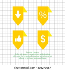 labels/ribbons (percent, like, arrow down and dollar sign) set. Vector design for website