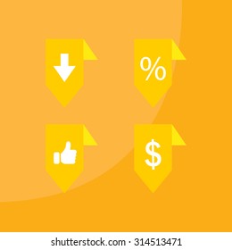 labels/ribbons (percent, like, arrow down and dollar sign) set. Vector design for website