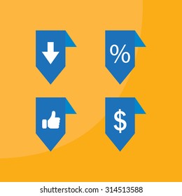 labels/ribbons (percent, like, arrow down and dollar sign) set. Vector design for website