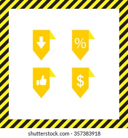 labels/ribbons (percent, like, arrow down and dollar sign) set. Vector design for website