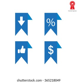 labels/ribbons (percent, like, arrow down and dollar sign) set. Vector design for website