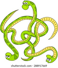 Labirint of cartoon snakes. Vector illustration for children