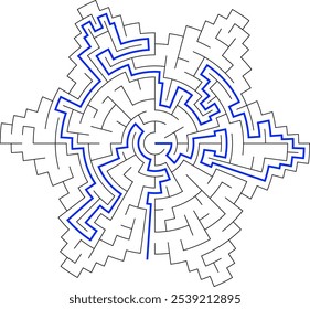 Labirinth inside the flower. Try to find the way to the center or out. Logical maze puzzle for kids and adults with solution